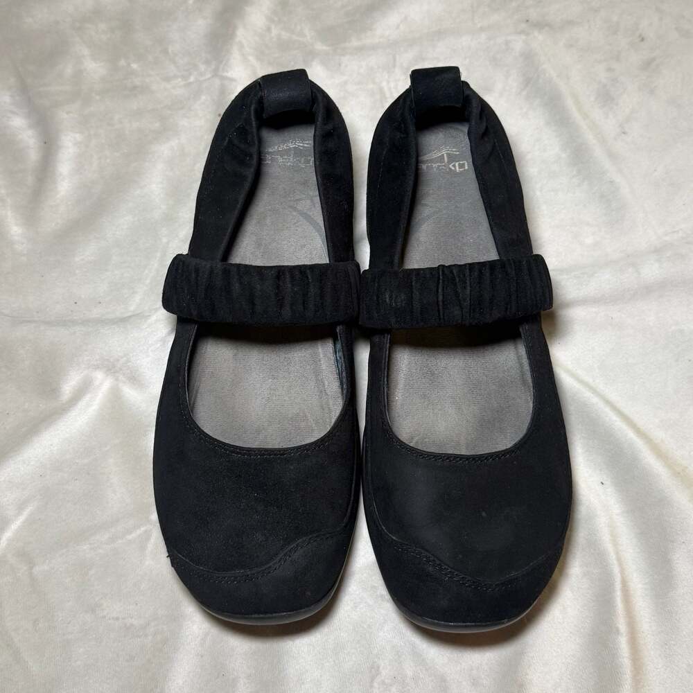 Dansko Chrissy Black Suede Elastic Mary Jane Flats